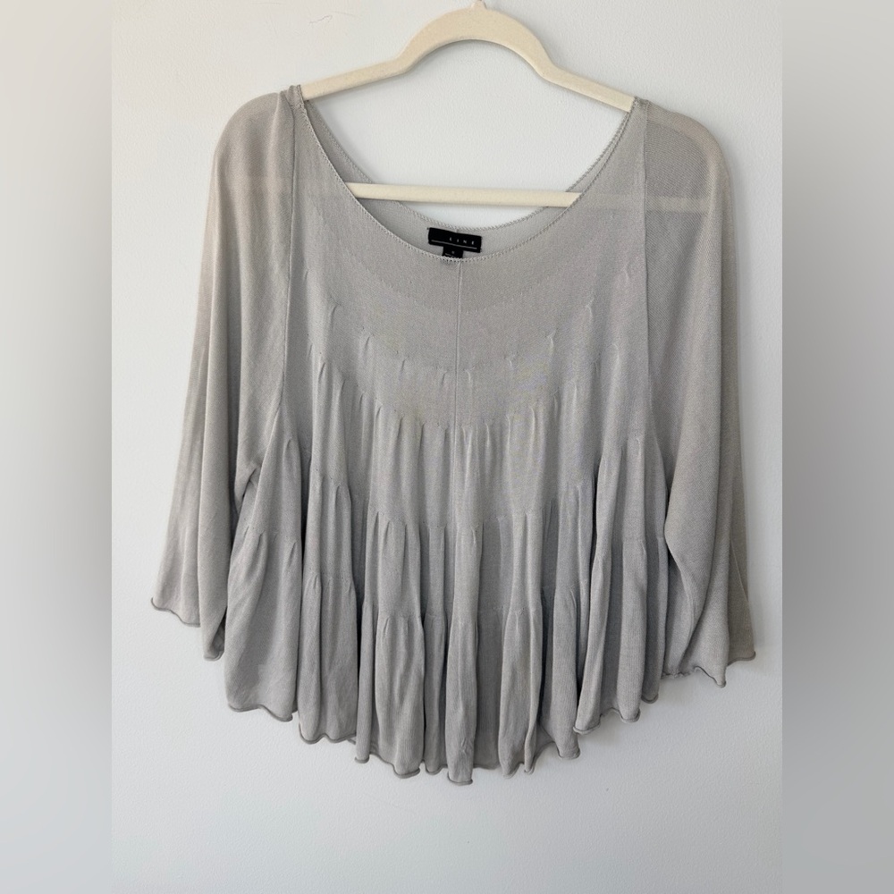 LINE Flowy Mesh Blouse – Grey – Size S – Elegant Draped Top